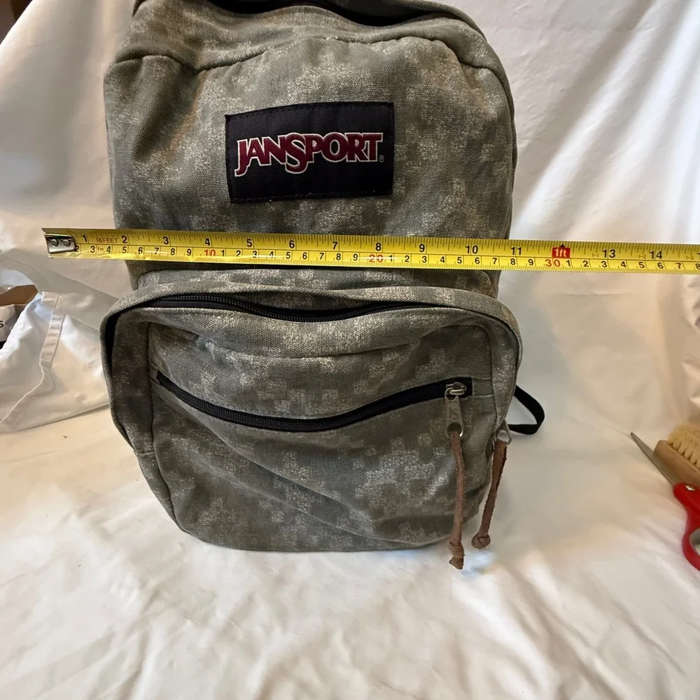JanSport Right Pack Digital Camo Canvas Suede Bottom Backpack Grey Brown